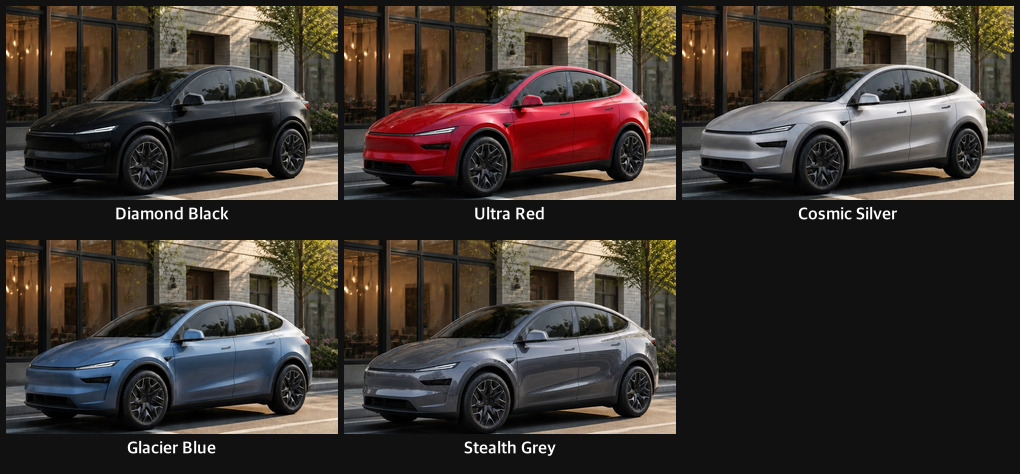 The same 15% tint on five paint colours — black, red, silver, blue and grey